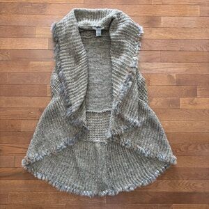 Alberto Makali Rabbit Fur Trim Wool Blend Open Cardigan